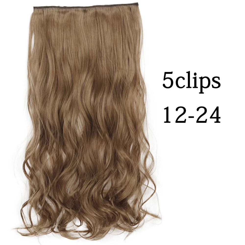 Synthetic 5 Clip In Hair Extensions Long Curly Hairstyle Hairpiece Natural Brown Black 80cm Heat Resistant  Fake Hair For Women