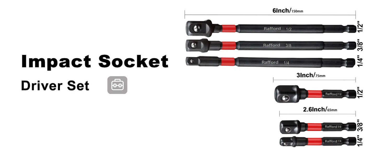 Rafford Impact Socket Adapter Set,1/4"3/8"and1/2"Drive,Extension Bit with Holder,Adapt Power Drill to High Torque Impact Wrench