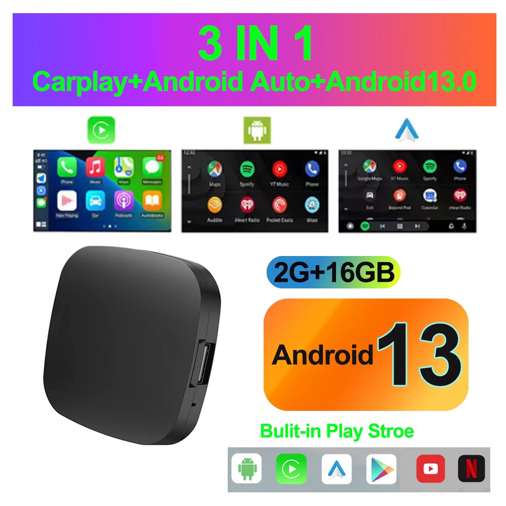 Android 13 CarPlay AI Box — Wireless CarPlay & Android Auto Adapter with App Store Support