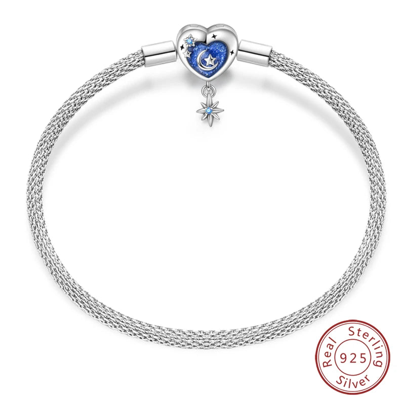 925 Sterling Silver Charm Bracelet – Star Moon Sun Four Leaf Clover Zircon | DIY Birthday Gift for Women (17-20cm)