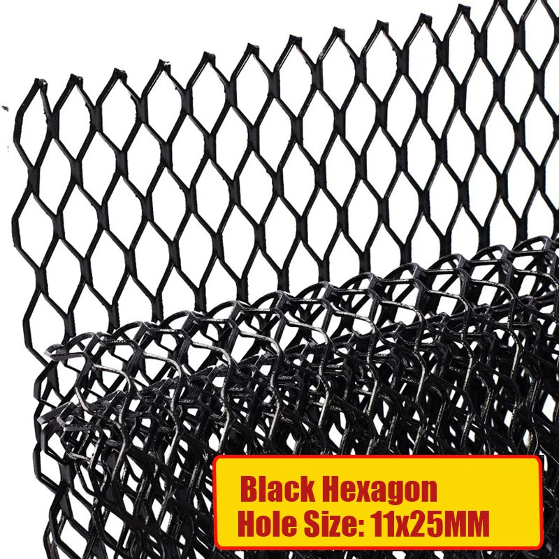100x33cm Universal Aluminum Alloy Car Grill Mesh Auto Bumper Grille Cover Net Protector Hexagonal Diamond Seagull Black/Silver