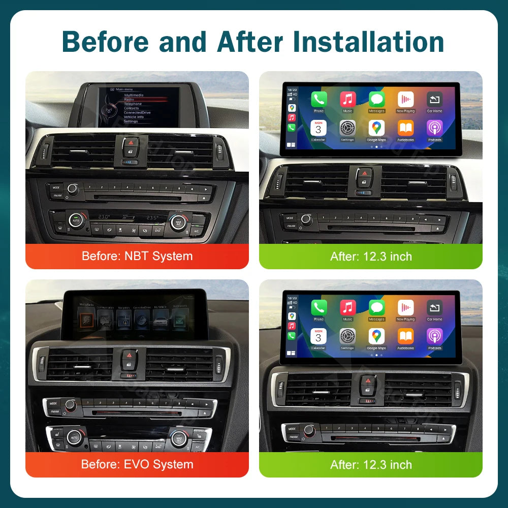 12.3" Wireless CarPlay & Android Auto Display Screen, Compatible with BMW 3 4 Series F30 F31 F32 F33 F34 F36