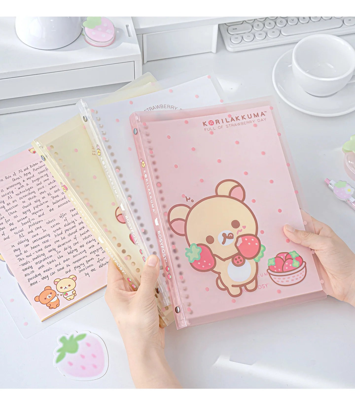 Rosyposy Korilakkuma Strawberry B5 Loose Leaf Notebook Soft Cover Cute Journal For Daily Study Writing Note Taking