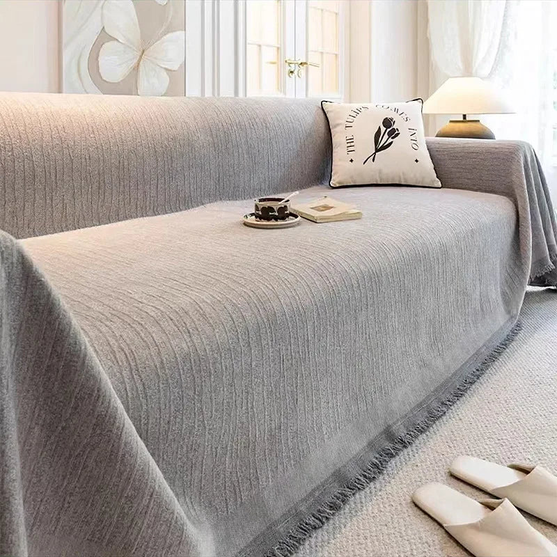 Luxury Sofa Cover L-Shaped Couches Chenille Reversible Stretchable Sofa Protector Slipcover Non-Slip All-Season Couch Blanket