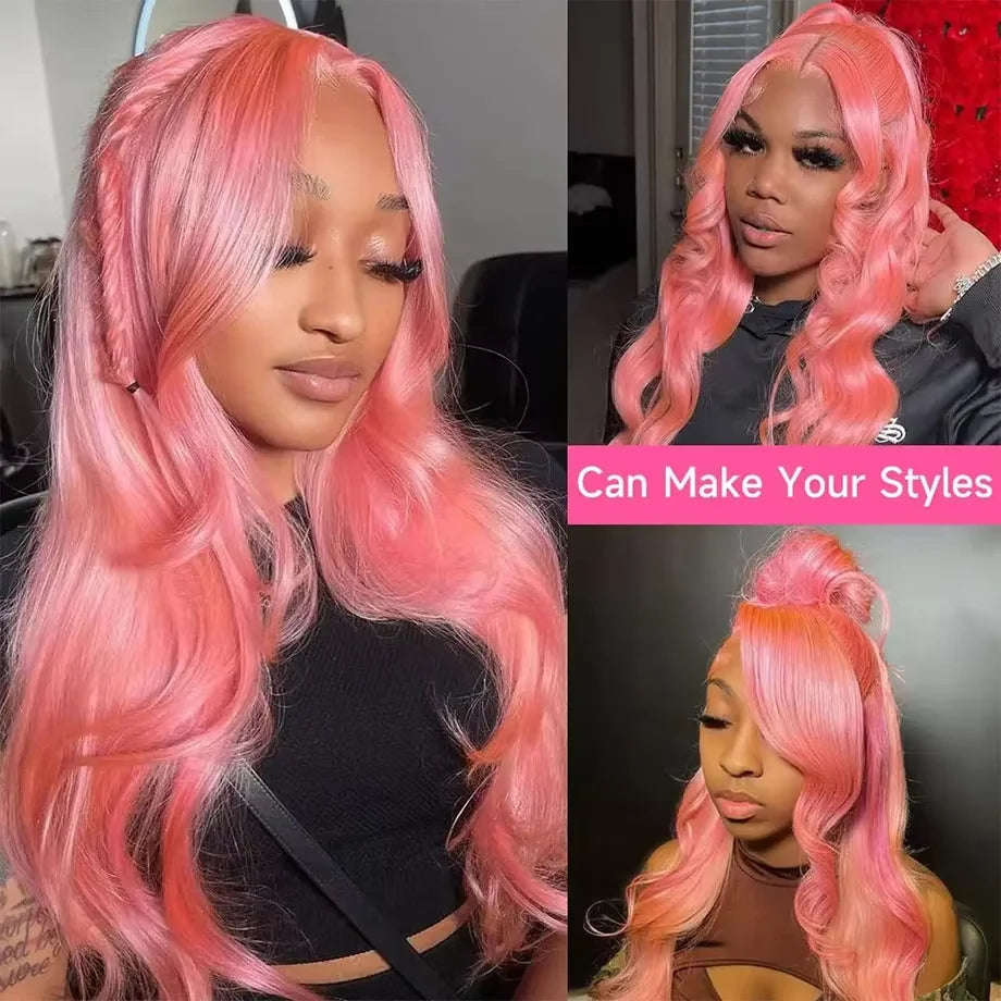 Light Pink Body Wave 13x6 HD Lace Front Human Hair Wig — Pre-Plucked