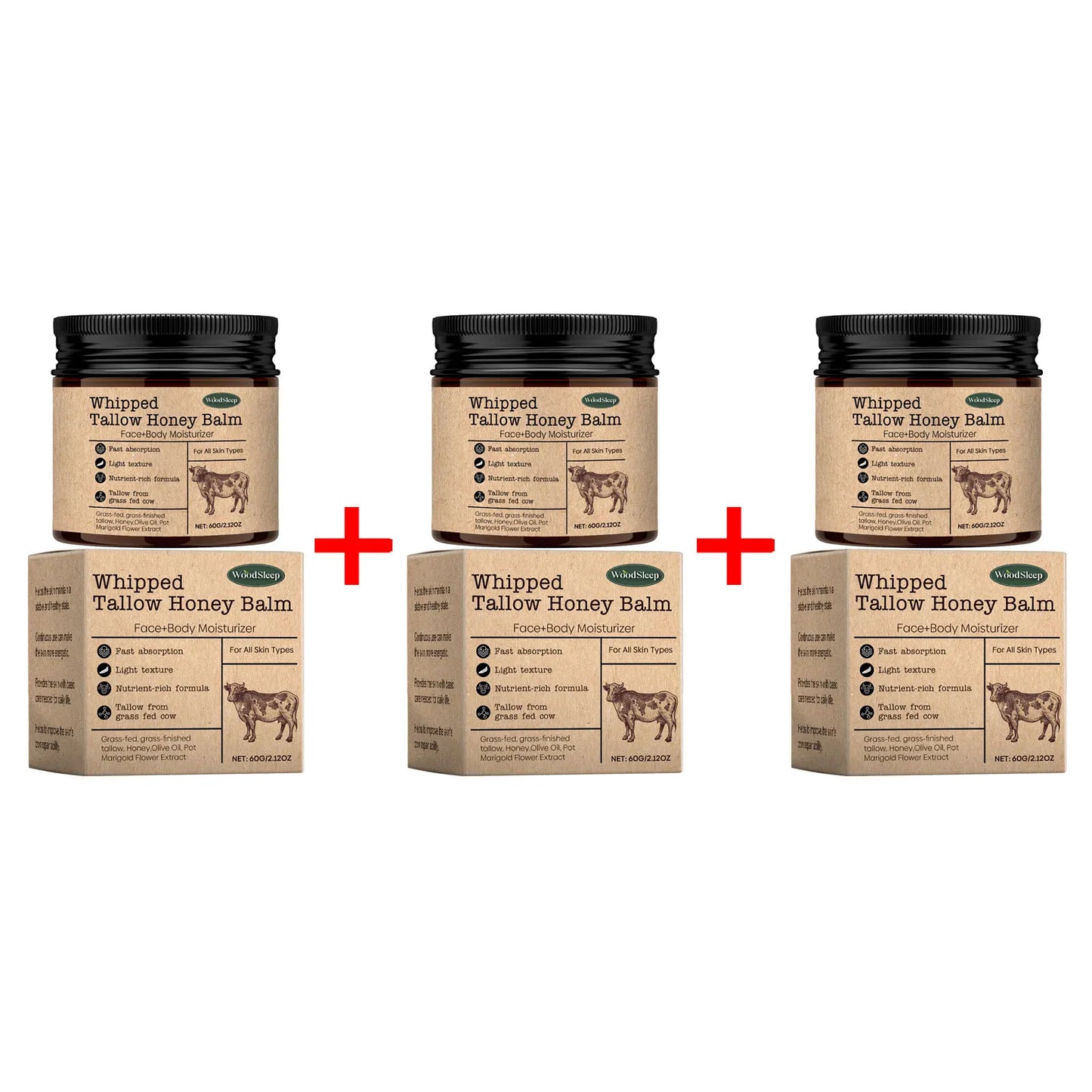WoodSleep Whipped Beef Tallow Balm - Grass-Fed Tallow & Wild Honey