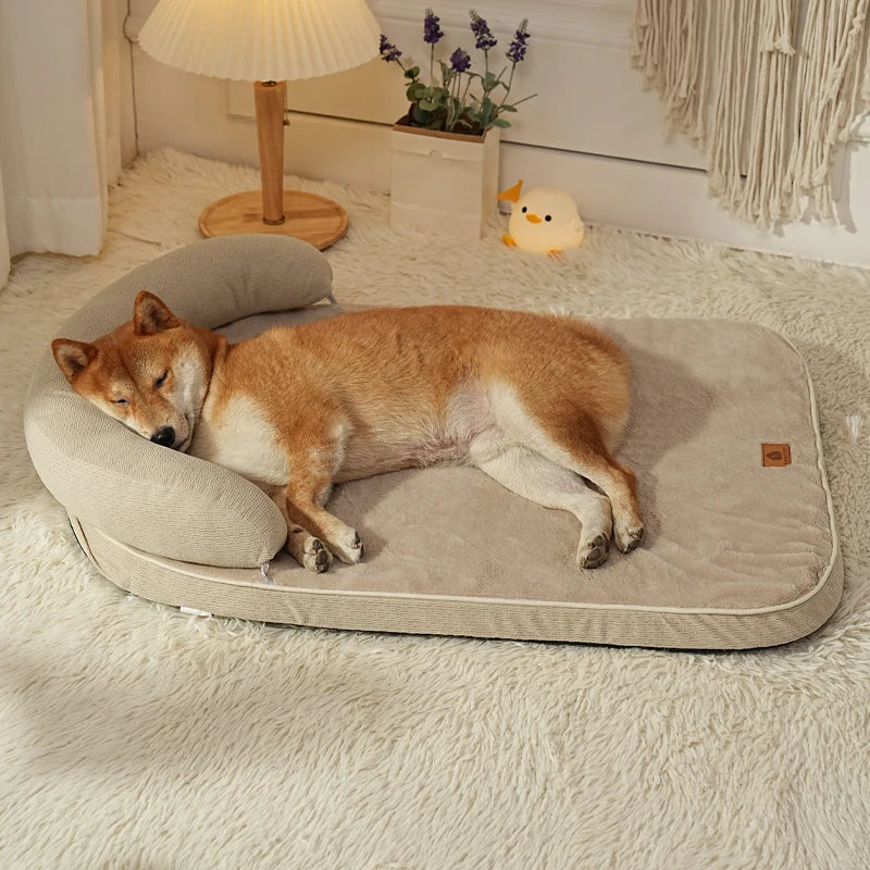 Bolster Dog Sofa Bed with Pillow - Non-Slip Base, Medium & Large