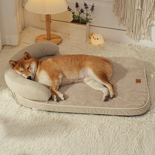 Bolster Dog Sofa Bed with Pillow - Non-Slip Base, Medium & Large