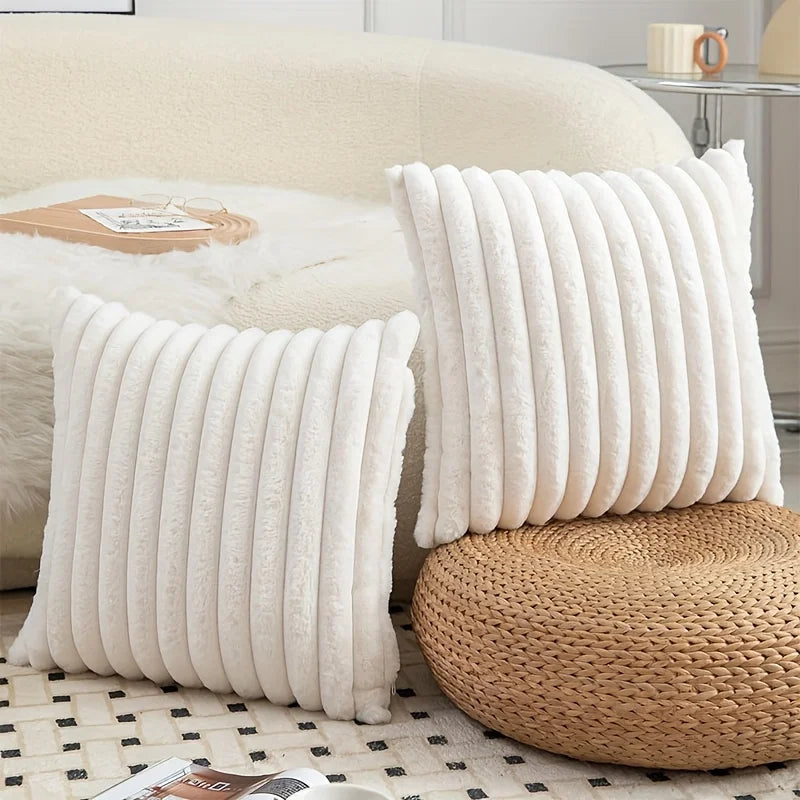 Fuzzy Striped Throw Pillow Cover - Soft Plush Cushion Case for Sofa - photo 10