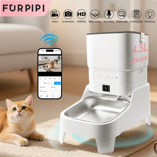 FURPIPI Smart Pet Feeder with 1080P Elevated Camera – Tuya App Control | 4.5L Auto Cat & Dog Food Dispenser