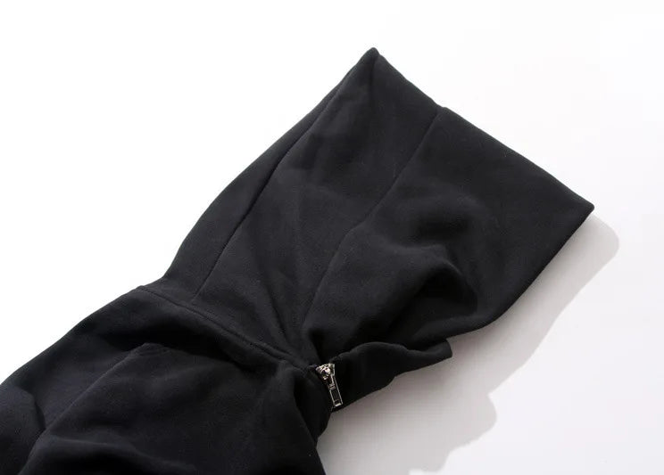 Men's Hooded Zip-Up Cloak Jacket, Black Streetwear