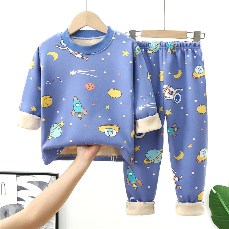 Kids Plush Lined Pajama Set - Printed Pullover and Pants, 1-14 Years - photo 2