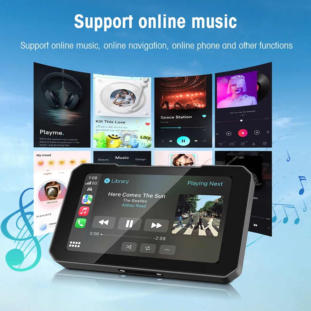 5" Portable Motorcycle Navigator with Wireless CarPlay & Android Auto