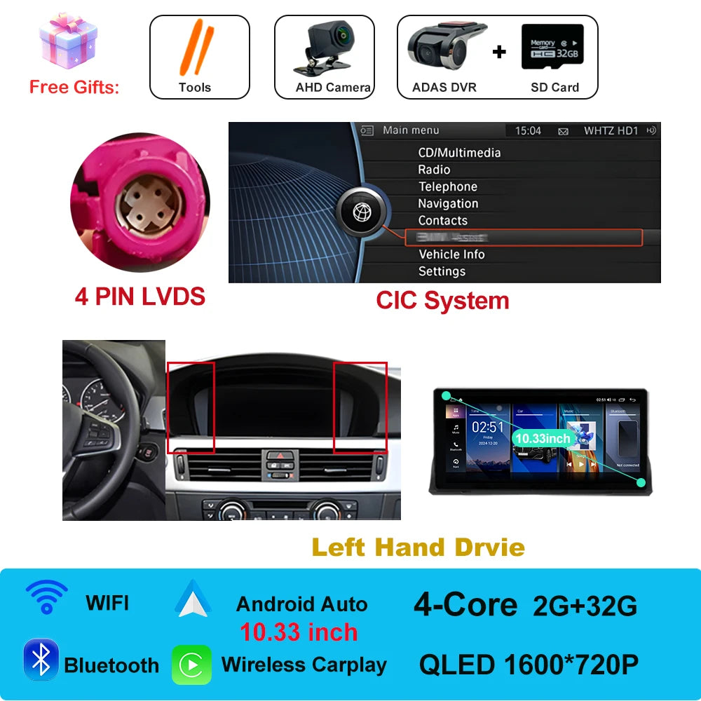 Car Stereo with Apple CarPlay & Android Auto, Compatible with BMW 3 Series E90 E91 E92 (CCC/CIC)