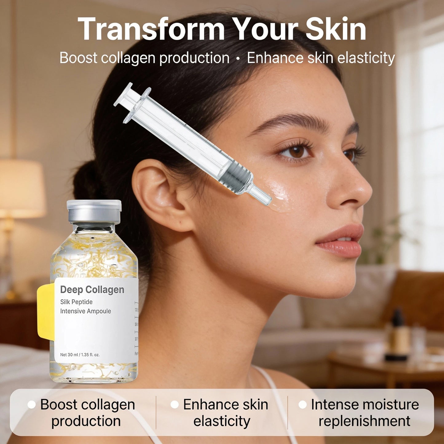 Collagen Peptide Anti-Aging Ampoule | Silk Protein Serum For Skin Tightening & Elasticity Boost