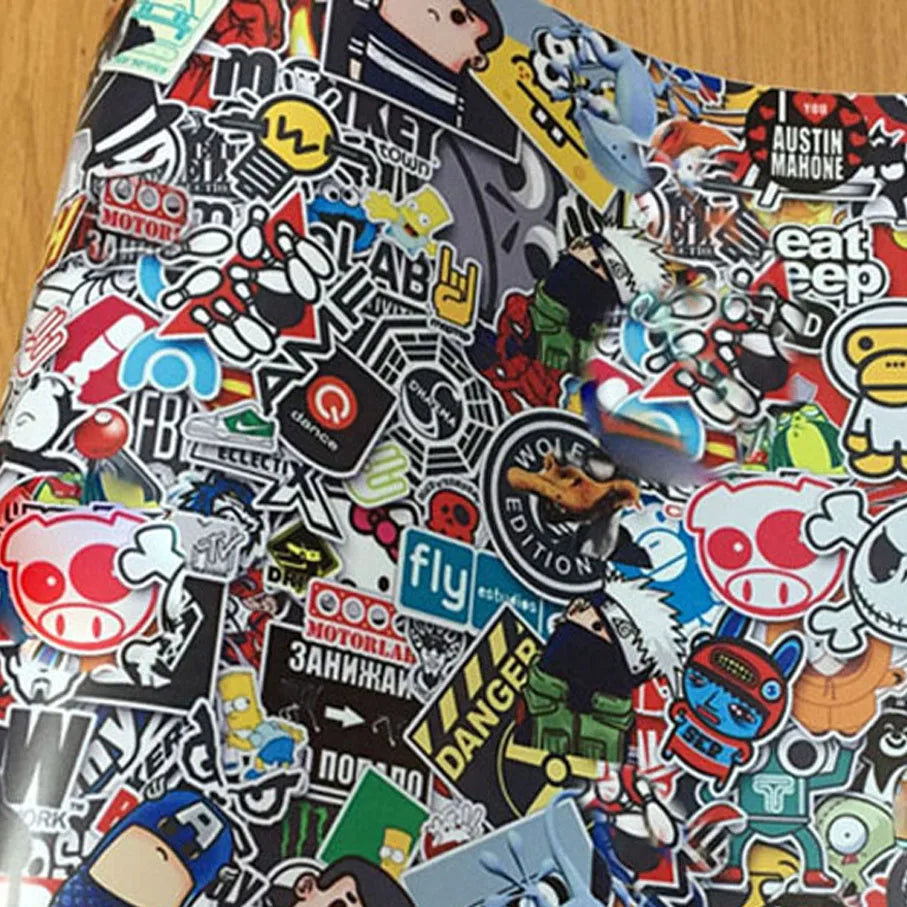 Skull Graffiti Stickerbomb Car Wrap — Vinyl Film, Air-Release
