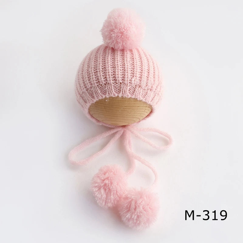 Newborn Pixie Pom Pom Bonnet - Knit Baby Photo Prop Hat - photo 8