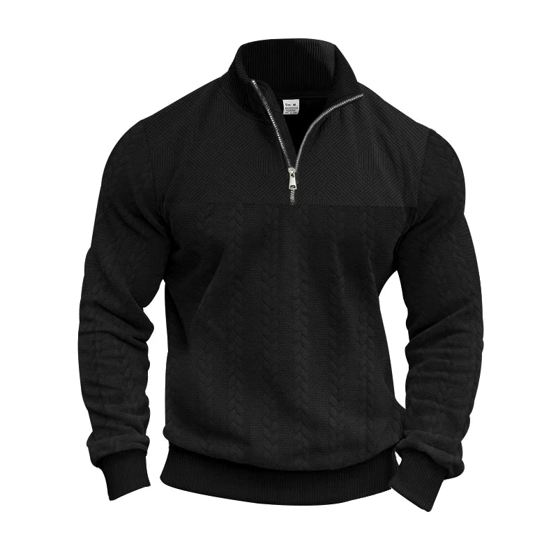 Men's Quarter-Zip Knit Pullover - Jacquard Pattern Winter Sweater - photo 3