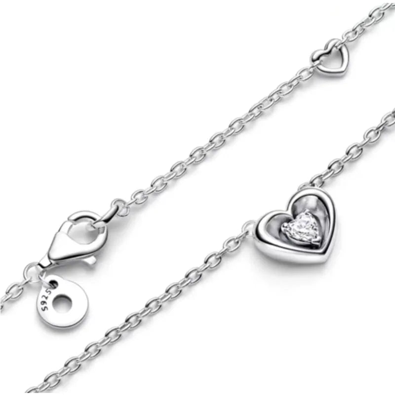 925 Silver Heart & Bow Necklace - Exquisite Women's Jewelry Gift