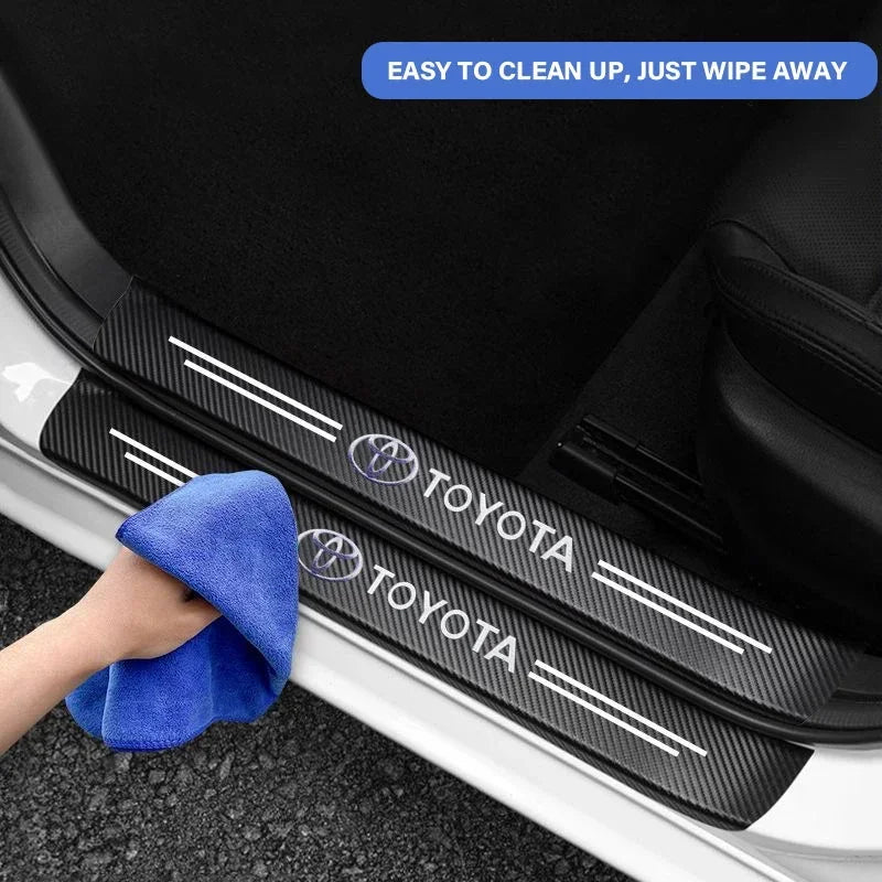 Carbon Fiber Car Door Sill Protector Threshold Stickers For Toyota Corolla Yaris Rav4 Camry Avensis Auris C-hr Prius Vios AYGO