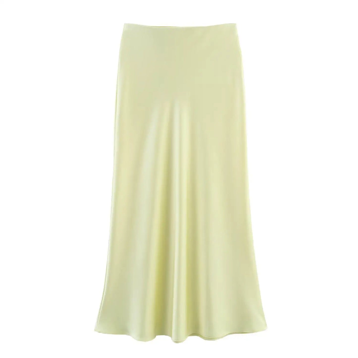 High-Waist Satin Midi Skirt – Elegant Office A-Line Skirt