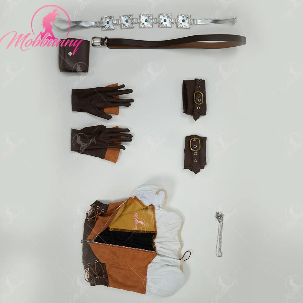 MOBBUNNY Women's Ciri Derivative Cosplay Costume Sexy Bodysuit Medieval Halloween Lingerie Set Bodycon with Belt Gloves and Bag