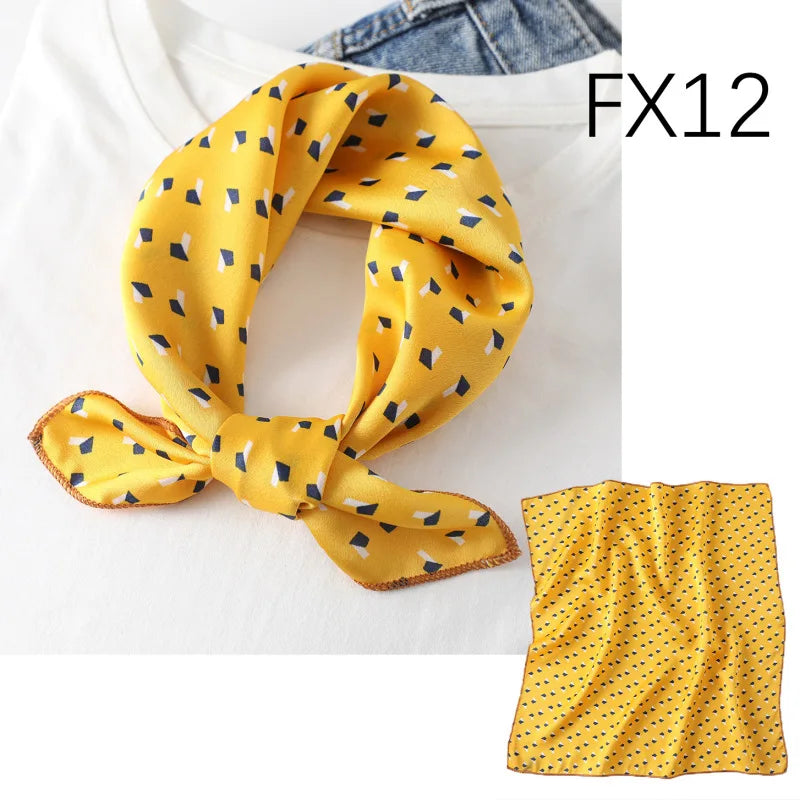 Women's Small Square Neckerchief - 50cm Retro Print Hair Scarf - photo 18