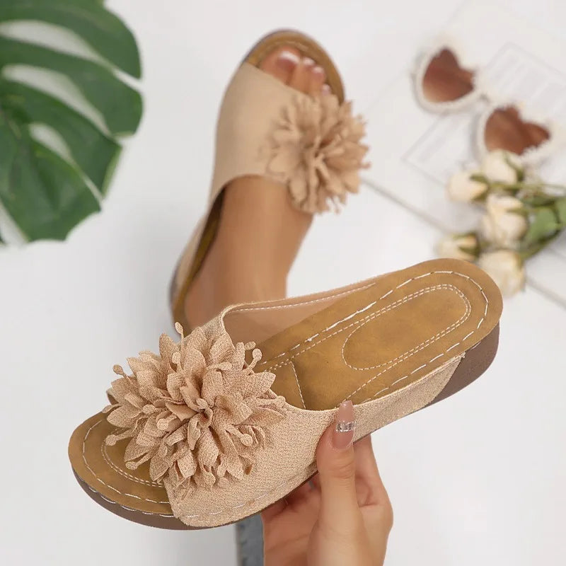 Floral Wedge Sandals for Women — Slip-On Comfortable Summer Casual Shoes