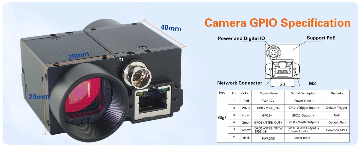 Gigabit Ethernet GigE Machine Vision Industrial Camera Color Rolling Shutter C Mouth Provide SDK Windows Linux Demo Python