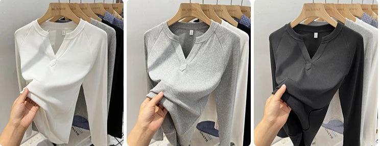 Women's slim V-neck long sleeve tee — view 8 of 20