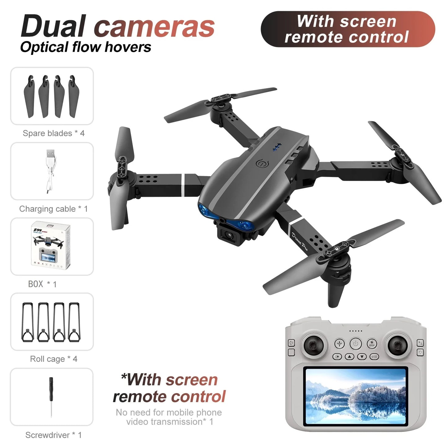 2026 New E99 MAX Drone Factory Professional 8K HD 4.3" Remote Control Headless Mode Helicopter 360 Flip Quadcopter Kid Toy Gifts