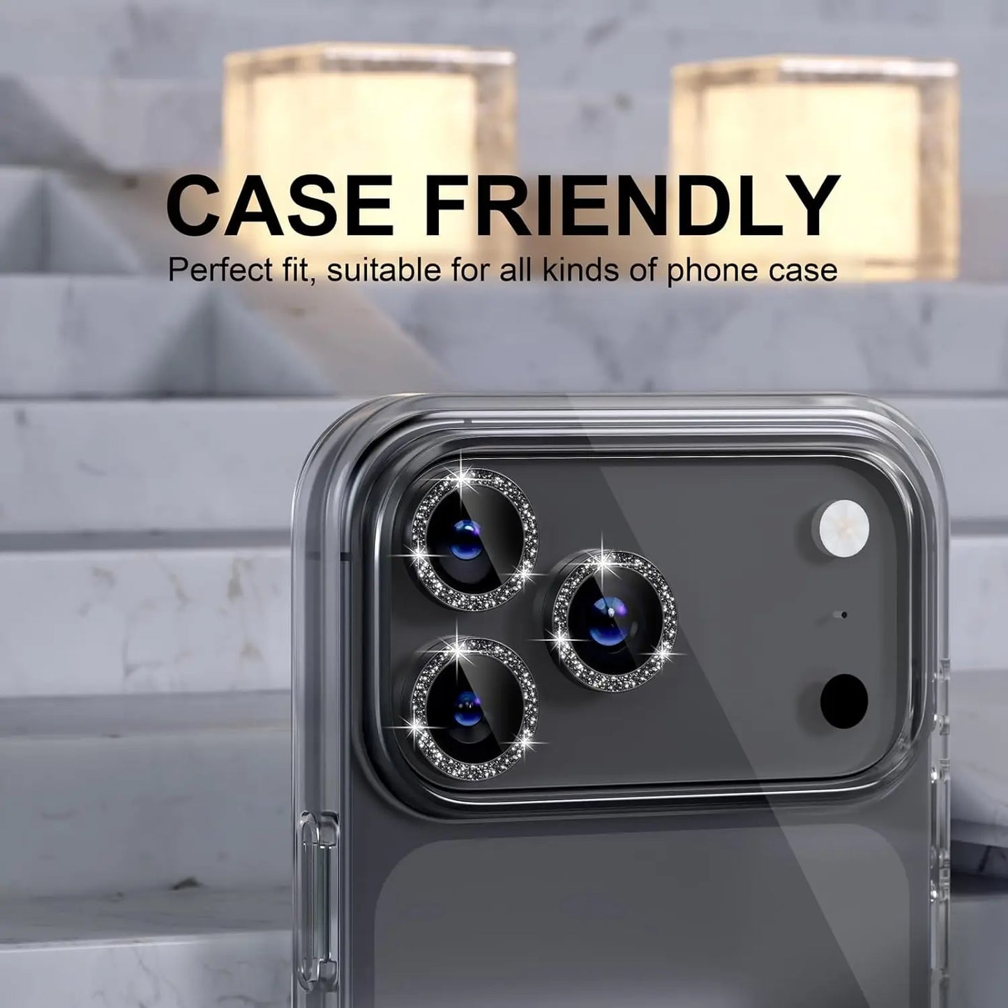 Bling Glitter Diamond Metal Frame Camera Protector For IPhone 17 Pro Max Air 17Pro Alloy Lens Tempered Glass Film Ring Cover Cap