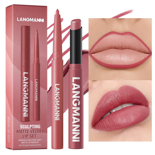 Lip Liner and Lipstick Set - Dual Lip Pencil and Matte Lipstick Combo
