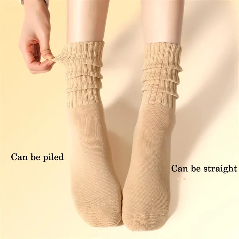 6-Pair Pleated Crew Socks – Soft Casual Cotton-Blend Set