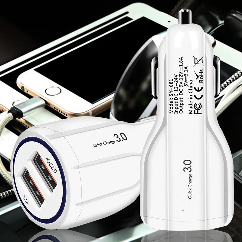 Car Charger 18W 3.1A Dual USB Fast Charging QC Phone Charger Adapter For iPhone 12 11 Pro Max 6 7 8 Xiaomi Redmi Huawei Samsung