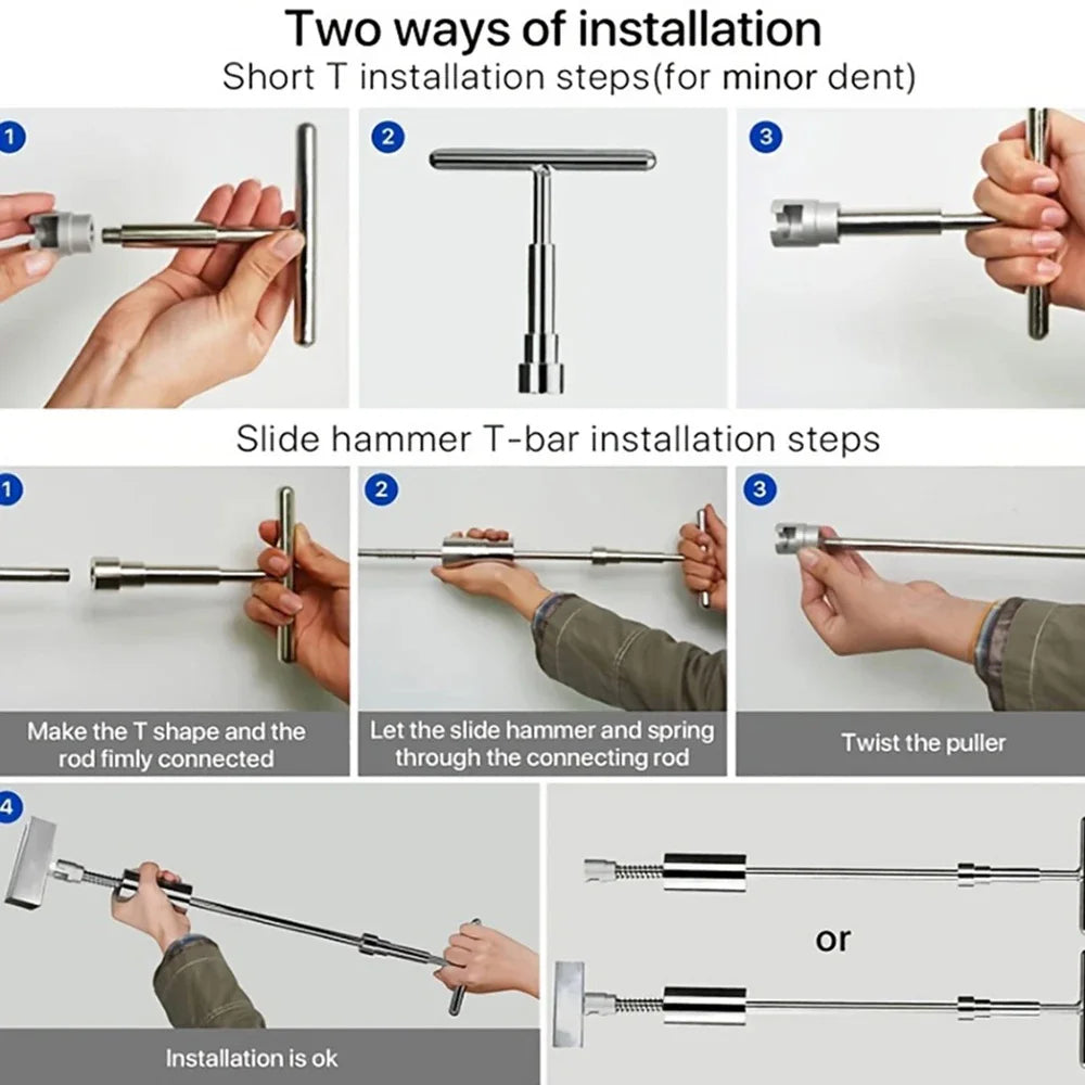 Complete Paintless Car Dent Removal Tool Set – Slide Hammer, T-Bar, Bridge Puller & Reusable Tabs