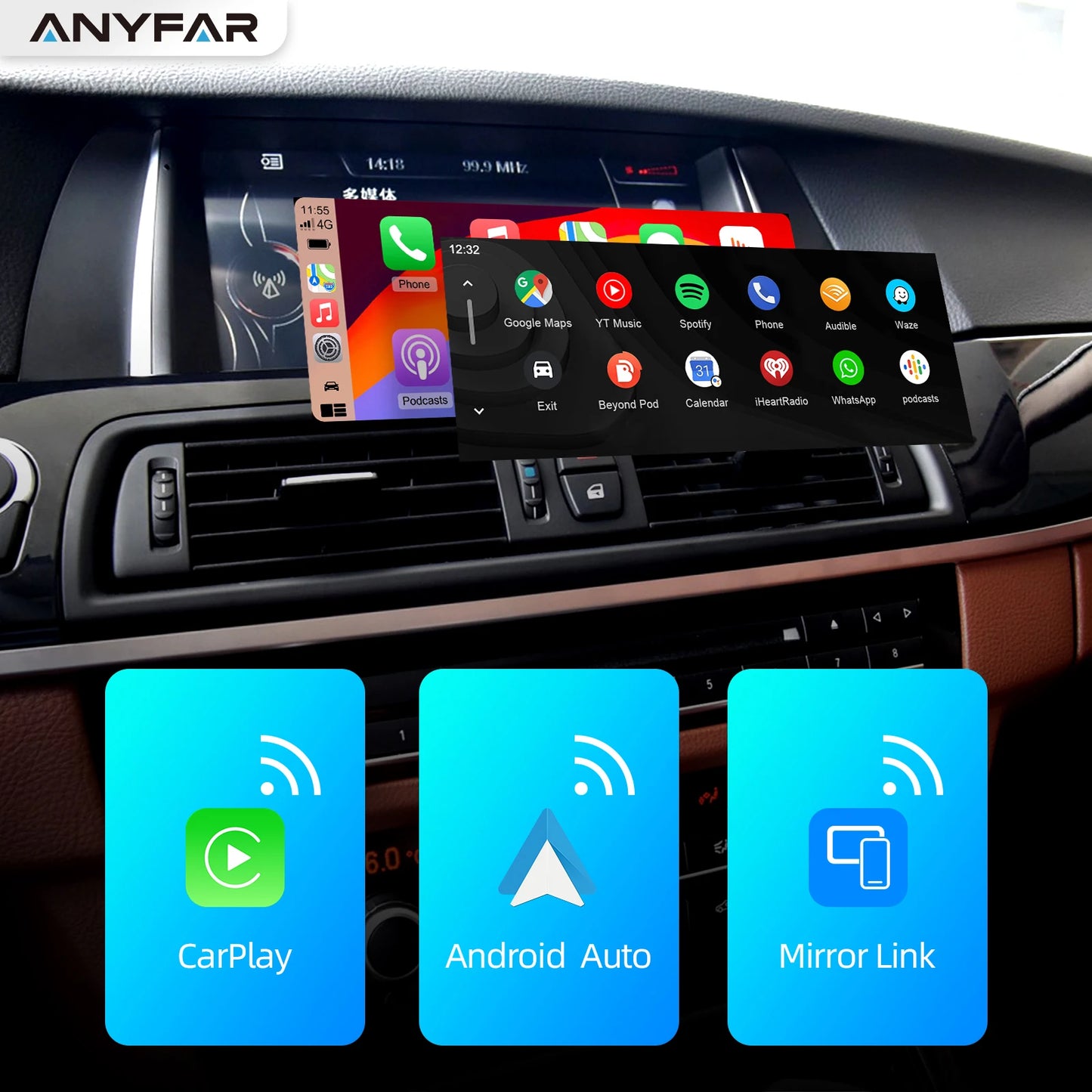 ANYFAR Wireless CarPlay/Android Auto Adapter for BMW CIC System Carplay Retrofit Decoder Module, Supports OEM Controls