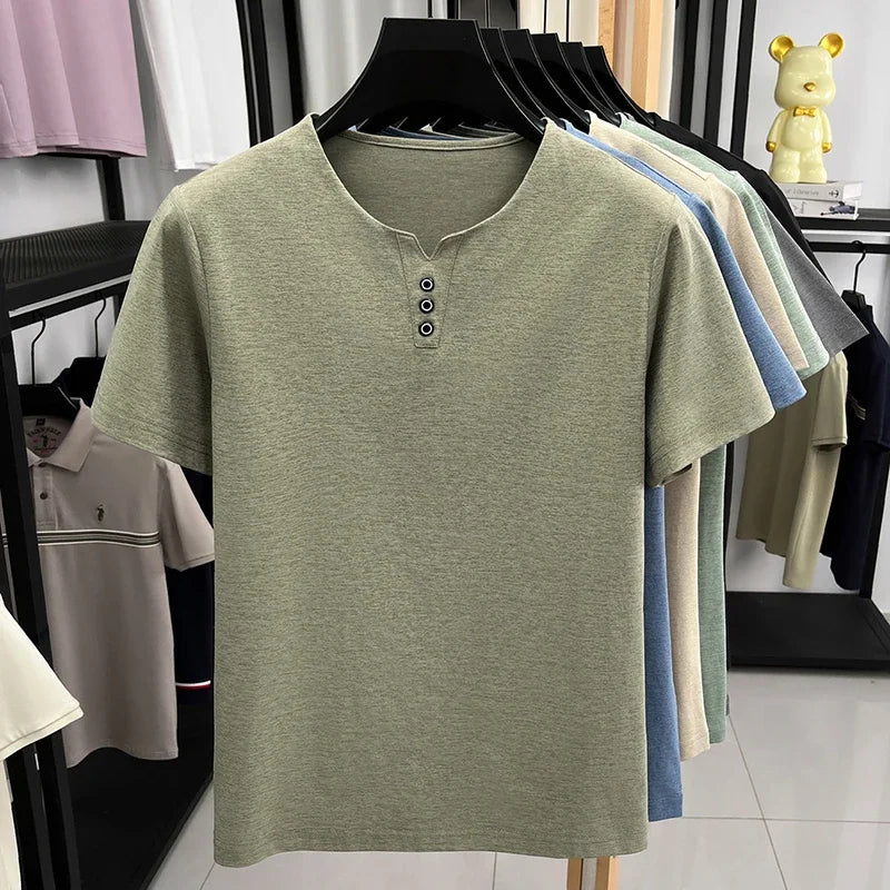 Men's Henley Tee - Short Sleeve, Slim Fit Breathable Streetwear