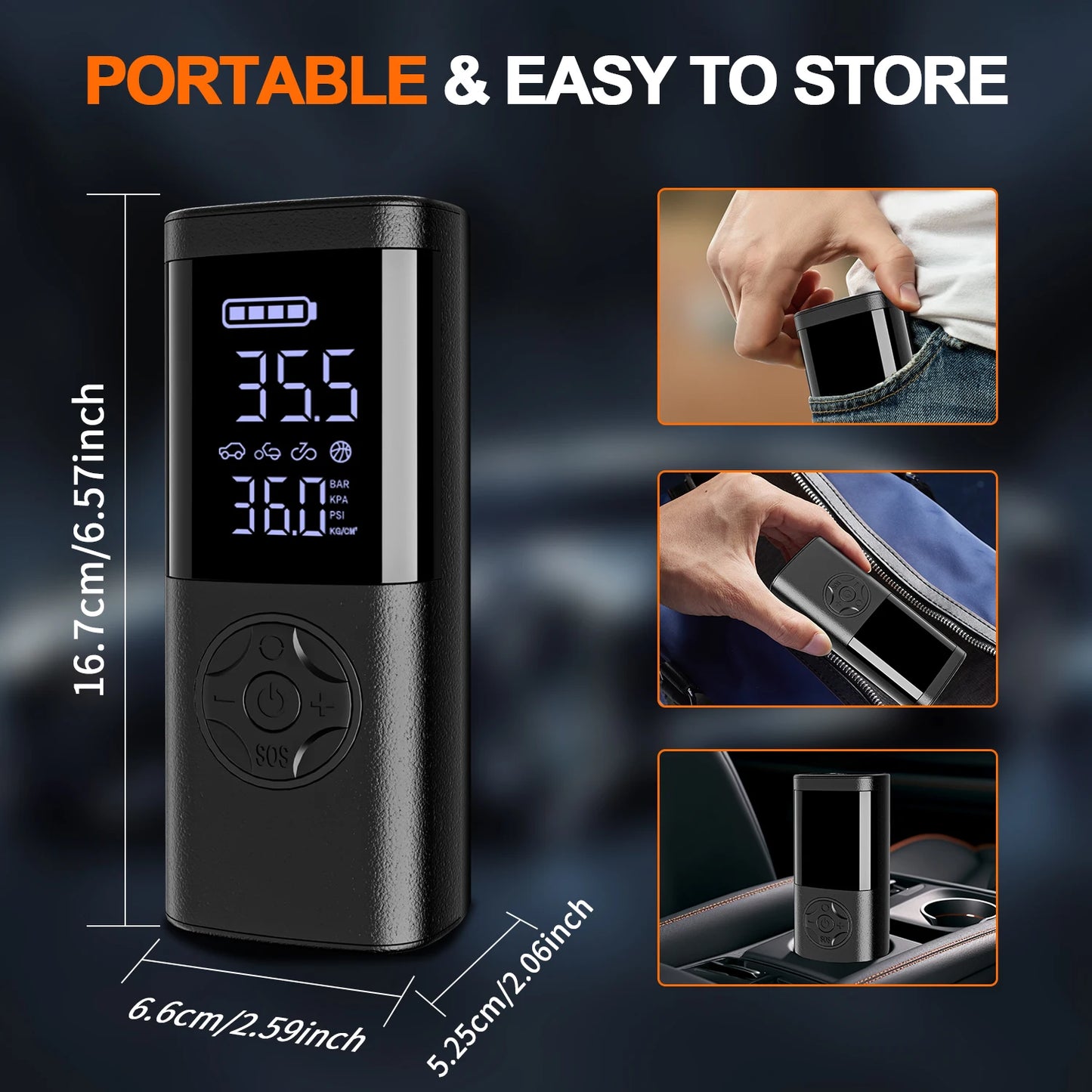Cordless Car Tire Inflator Portable Air Compressor, 150 PSI Air Pump with Pressure Gauge, for Bicycle Bikes Motorcycles Balls