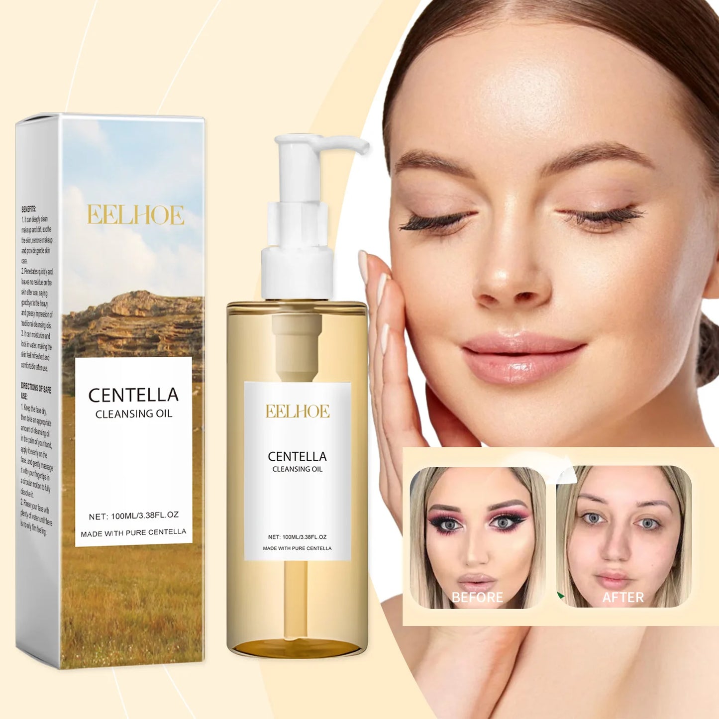 Centella Cleansing Oil Gentle Makeup Remover Oil Deep Pore Cleansing Blackhead Remover Non-Comedogenic Hydrating Oil Cleanser