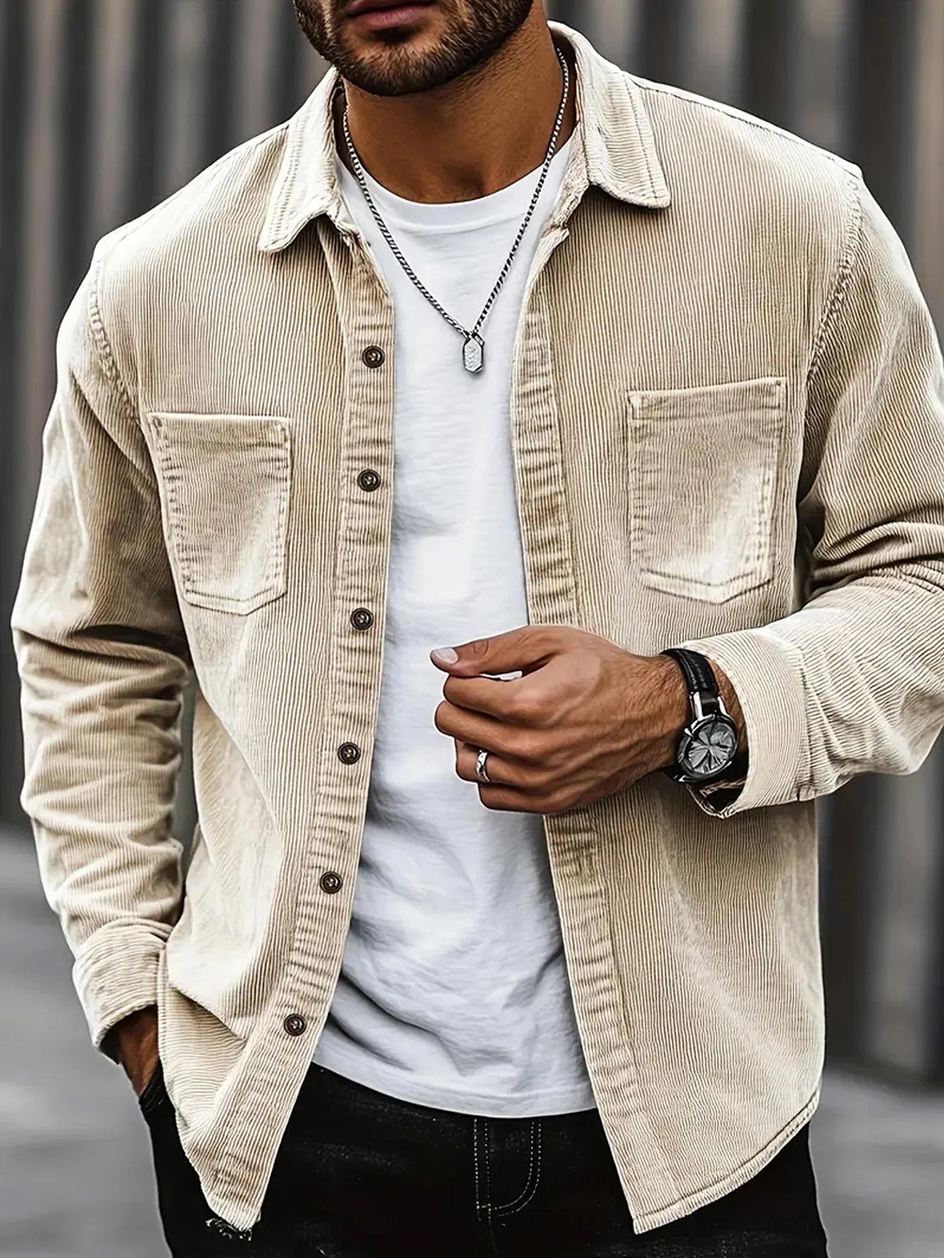 Men's Corduroy Shirt 2026 New Slim Fit Button Down Long Sleeve Solid Color Wrinkle-Free Business Casual Office Shirt
