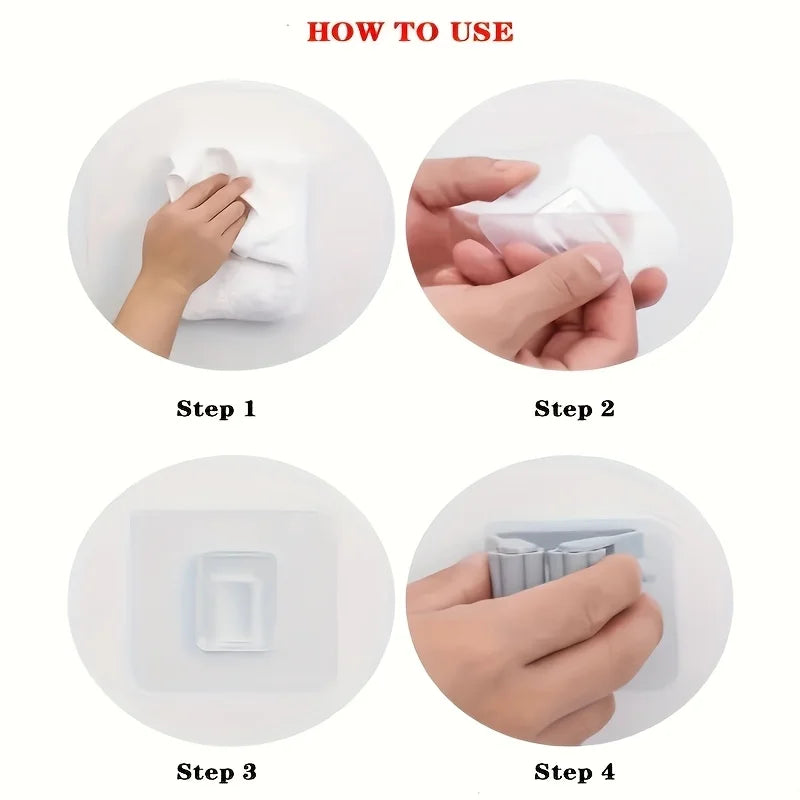 4pcs Wall-Mounted Broom & Mop Holders: Heavy-Duty Adhesive Clips for Multi-Functional Tool Organization