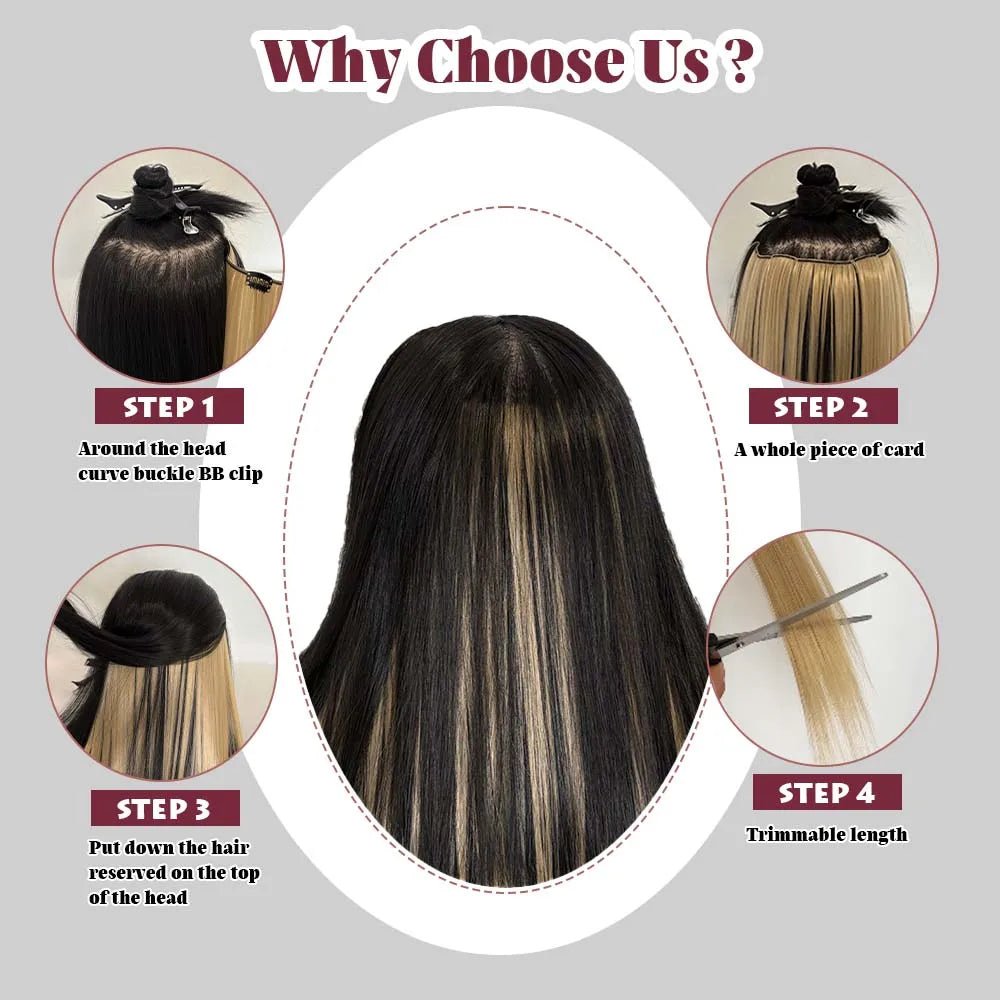 22inch Long Straight colorful Synthetic Hair Extensions - Invisible Clip-In, High Temperature Resistant, Easy to Wear for Women
