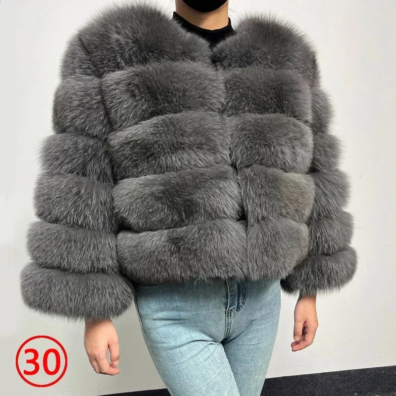Women's Fox Fur Coat with Detachable Sleeves