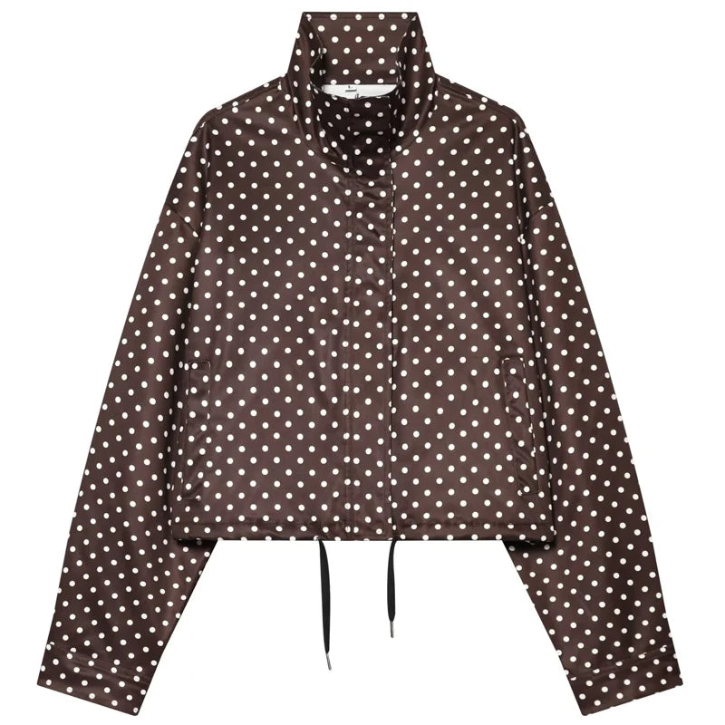 Women's Polka Dot Bomber Jacket, Oversized Zip-Up