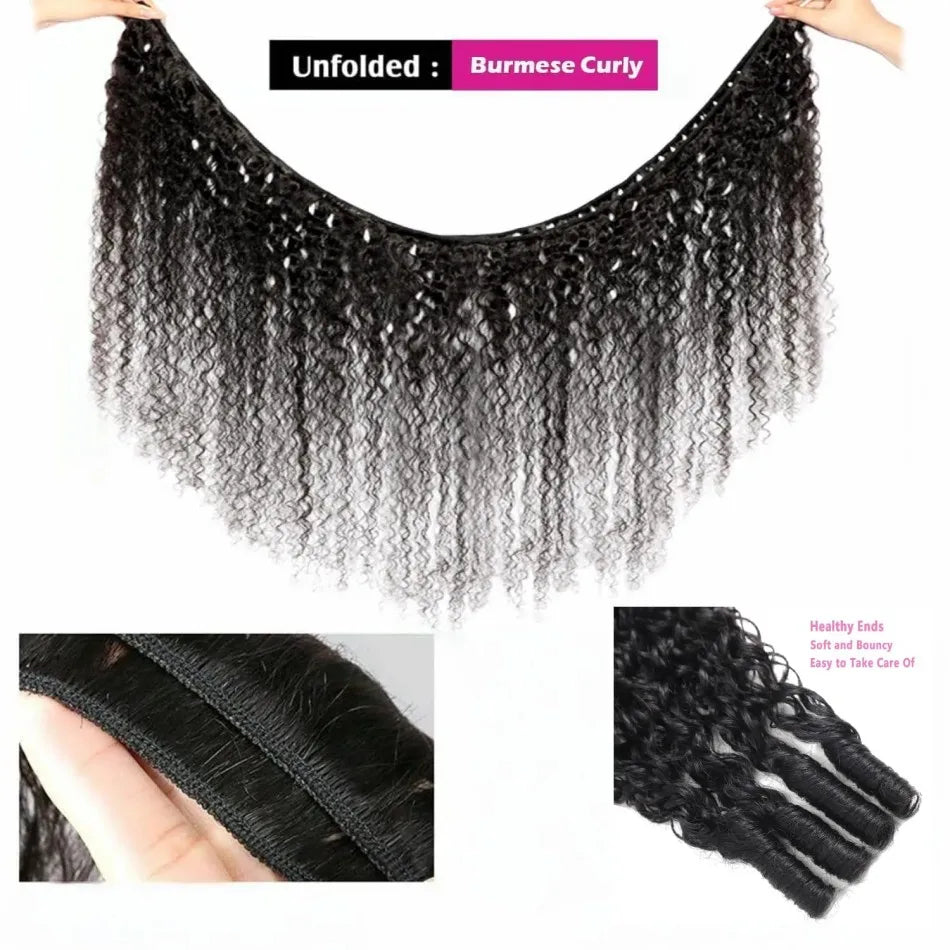 Burmese Curly Human Hair Bundles — 12A Remy Water Wave Weave (12"–40")