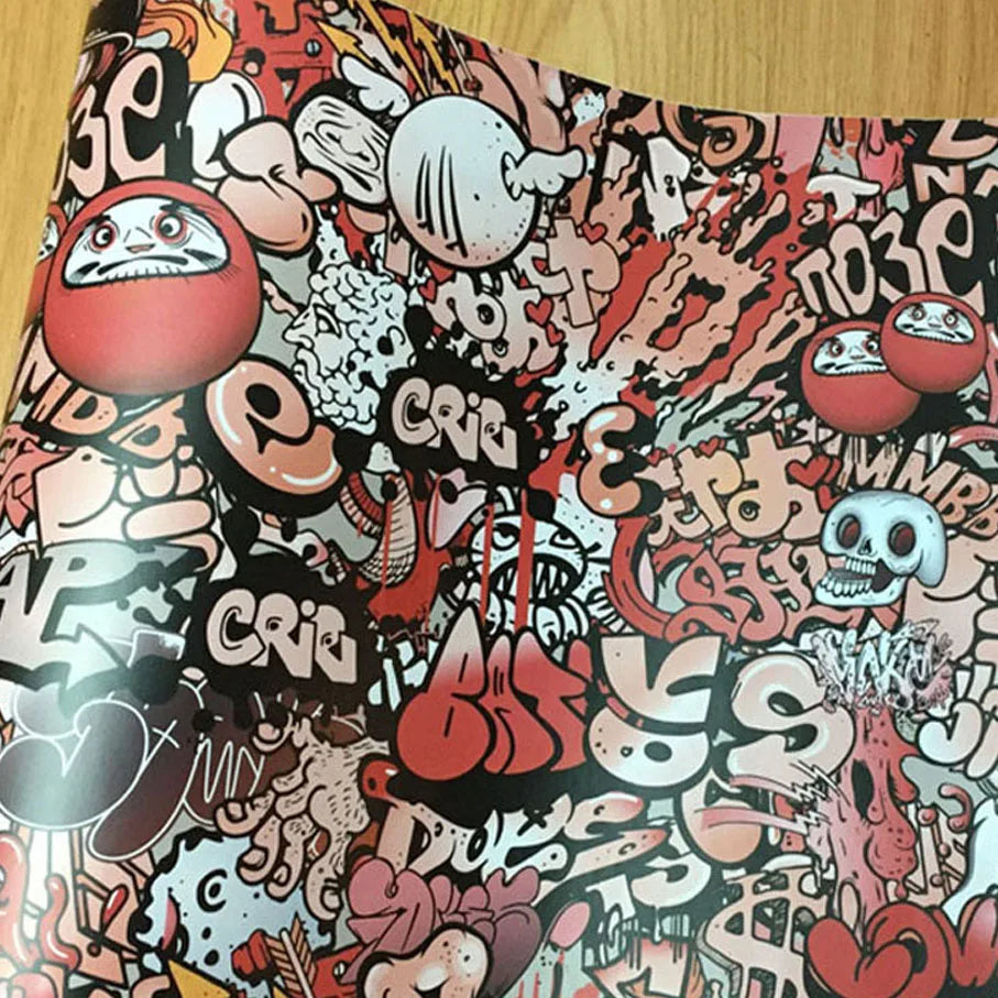 Skull Graffiti Stickerbomb Car Wrap — Vinyl Film, Air-Release