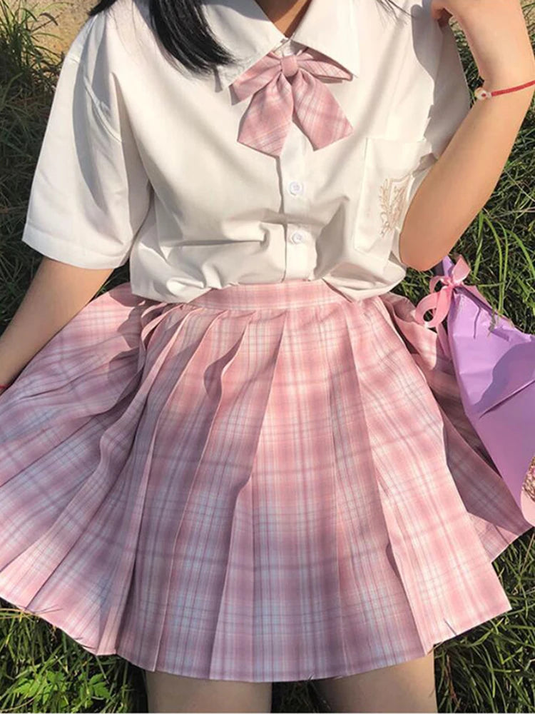 ZOKI Plaid Pleated Mini Skirt – Bow Knot High Waist Preppy Style | Harajuku Aesthetic Women's A-Line Dance Skirt | S-XXL