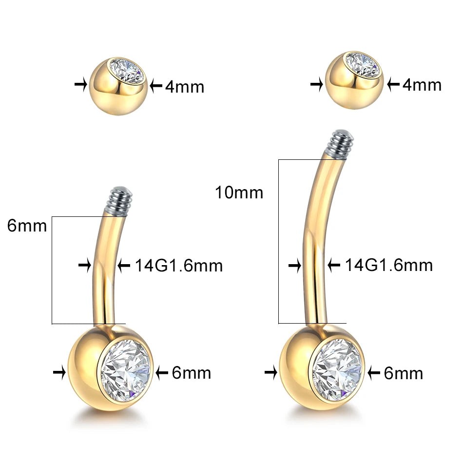 G23 Titanium Belly Button Ring — 14G Navel Bar with CZ Gem