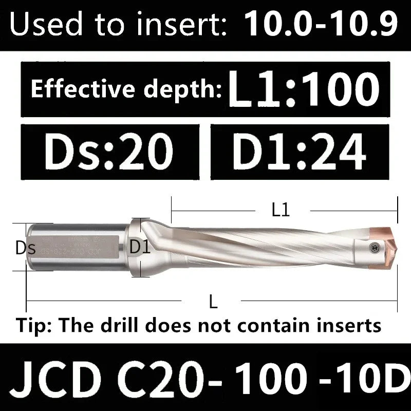 JCD Crown U-Drill Rod 10-25mm, Internal Cooling Indexable Drill